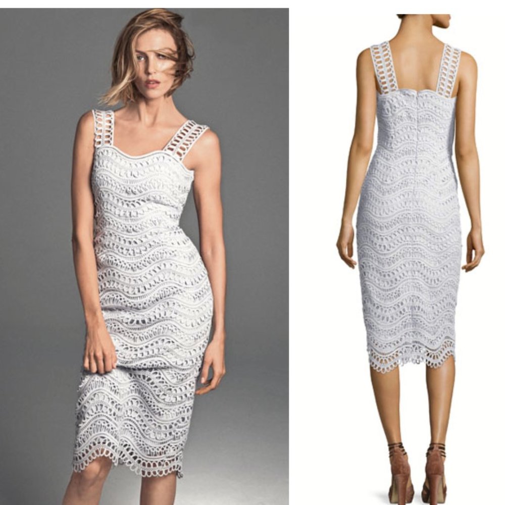 Lela Rose Sheath Dress Wave Lace in Ice Blue Size 2